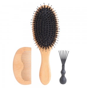 Natural Wooden Boar Bristle Hair Brush And Comb Set – OB605