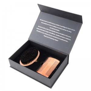 Wholesale wooden beard comb and brush set grooming kit with small beard shear scissor private label