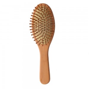 Přirozená barva bambusu paddle polštář kartáč dřevěný kolík vlasy masážní kartáč na vlasy