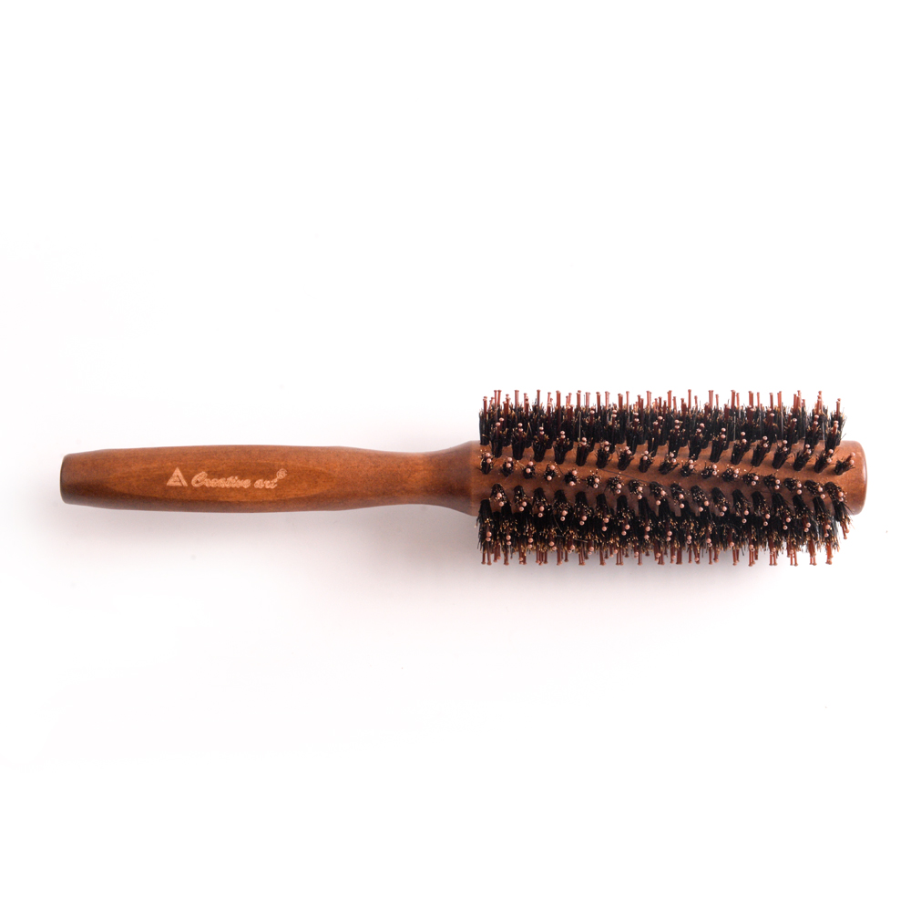 High Quality Whirl Boar Bristle Hair Rolling Brush Deep Color Wooden Hair Styling Hair Brush Featured Image