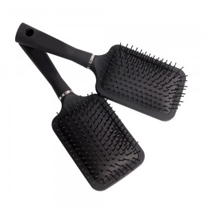 Factory Direct Selja Plast Black Paddle Púði Hair Brush Black Nylon Needle Hair Detangling Brush
