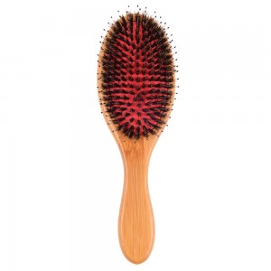 Nylon Mix Boar Bristle Detangling Red Cushion Hair Brush Bamboo Paddle Cushion Hair Brush