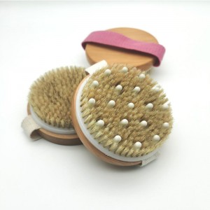 Wholesale Custom Logo Dry Body Brush Exfoliating Round Wooden Brush To Exfoliate Spa Exfoliator Massage Scrub Brushes