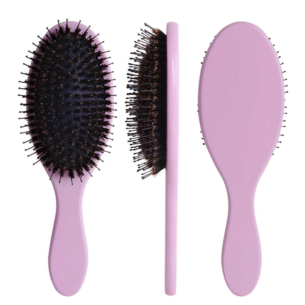 Brush Boar Bristle Wooden Handle Hair Brush – Pink – AB236 Featured Image