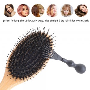 Natural Wooden Boar Bristle Hair Brush And Comb Set – OB605