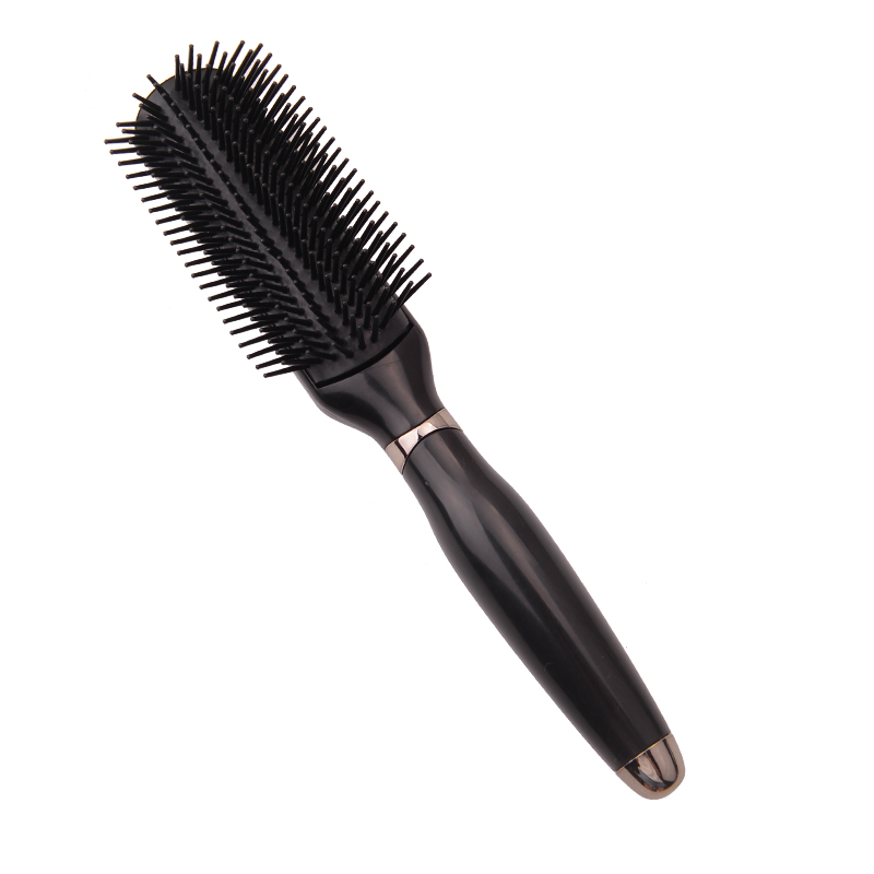 Soft Touch Rubber Coating Nylon Bristles Cushion Nine Rows Black Plastic 9 Row Hair Brush Featured Image