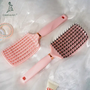 Barber Hairdressing Styling Wet Dry Boar Bristle Hair Brushes Curly Wet Dry Hair Detangling Massage curved vent brush