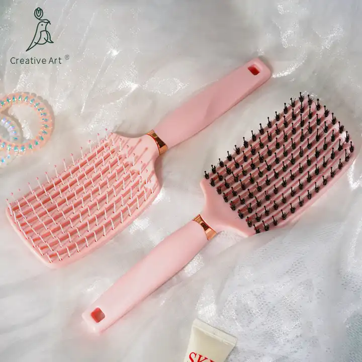 Barber Hairdressing Styling Wet Dry Boar Bristle Hair Brushes Curly Wet Dry Hair Detangling Massage curved vent brush Featured Image