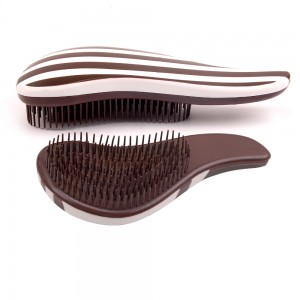 Brown And White Stripe Look Long Handle Hair Brush Plastic Detangling Hair Brush Sets