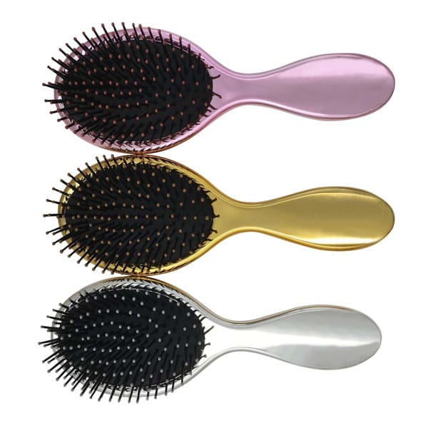 Corrugated Ppaz Steel Sheet Palm Hair Brush -
  High quality oval look plating pink gold sliver color detangling plastic hair brush – QiLin