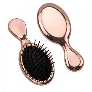 Mirror round shape paddle hair brush detangling electroplate air cushion hair brush for women’s hair care