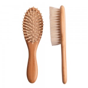 Top Nokutengesa Premium Bamboo Baby Hair Brush And Baby Hair Brush Soft Goat Board kusimuka Brush Set