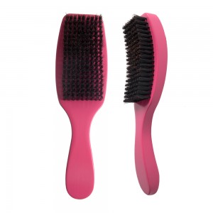 Pink Dřevěná 360 Wave Hair Brush Boar Bristle Curve Beard Brush