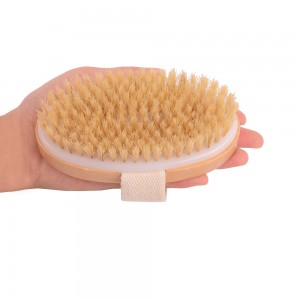 Clean Body Skin Oval Shape Handheld Bath Brush Boar Bristle Wooden Body Brush