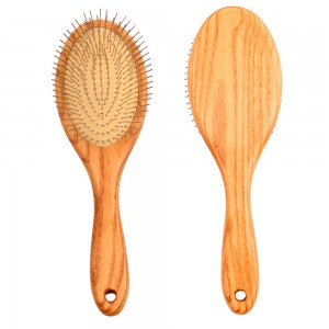 Factory price home-use wooden hair comb steel pin scalp massage hair brush for women
