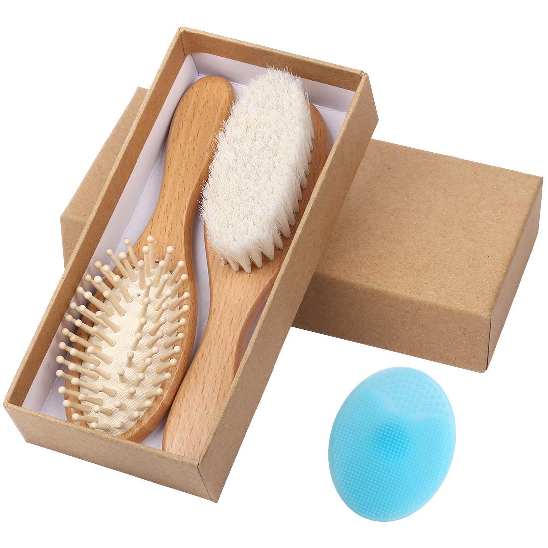 Wood pin and goat bristles wooden baby hair brush set Featured Image