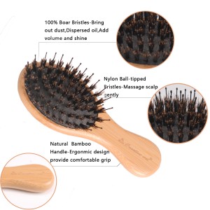 Small size boar bristle mix nylon pins natural bamboo hair brush